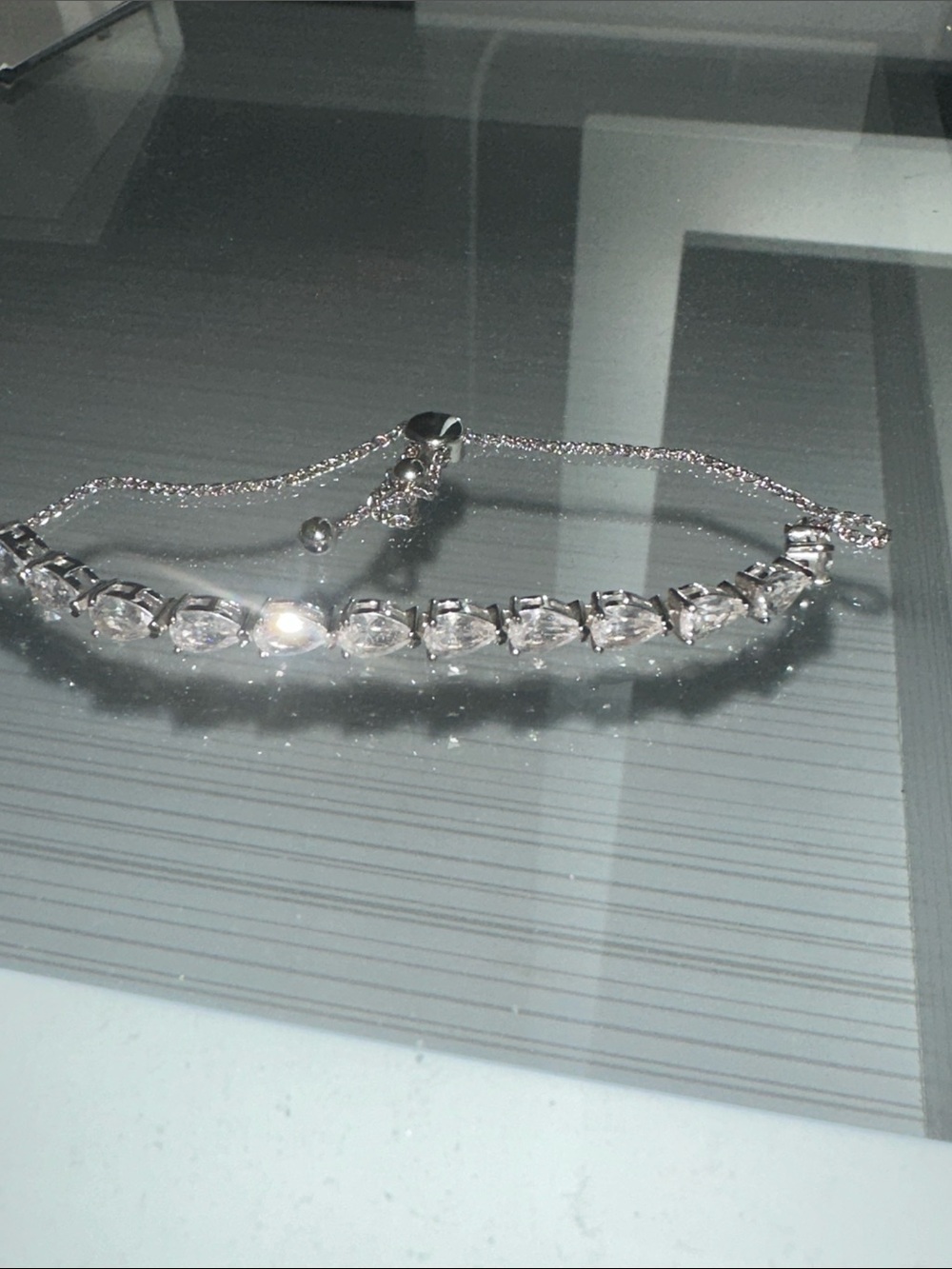 Zales Silver Clear Crystal Adjustable Tennis Bracelet